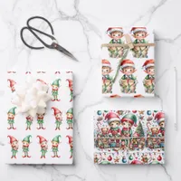 Adorable Watercolor Elves Christmas Wrapping Paper Sheets