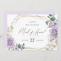 Violet Flowers Will You Be My Maid of Honor Invitation