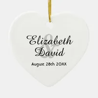 Wedding names date white ceramic ornament