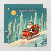 Futuristic City Santa Sleigh Gift Exchange Square Invitation