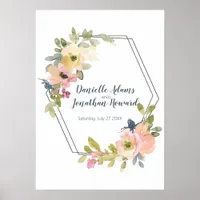 Bride and Groom Watercolor Geometric Floral Poster