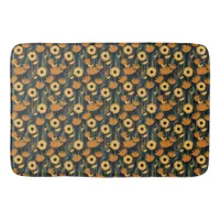 Cheerful Yellow and Orange Retro Looking Flowers Bath Mat