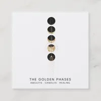 *~* Cosmic Glitter  Universe Gold  Moon Phases Square Business Card