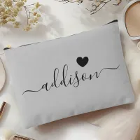 Bridesmaid Modern Script Warm Gray Heart Accessory Pouch