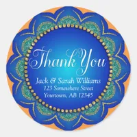 Exotic Blue Orange Wedding Favor Thank You Sticker