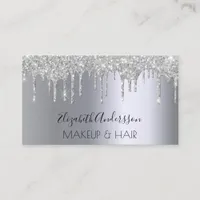 Silver glitter drips makeup hair business card