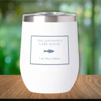 Classic Customizable Plaid Lake House Blue Fish Thermal Wine Tumbler