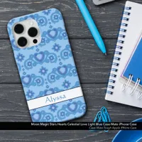 Moon Magic Stars Hearts Celestial Love Light Blue iPhone 15 Pro Max Case