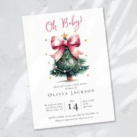 Coquette Christmas Tree Bow Baby Shower Invitation