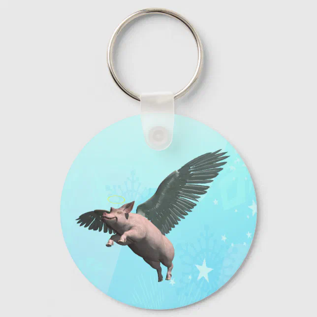 Cute Angel Pig Flying in the Sky Keychain