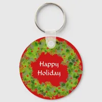 Keychain - Wreath Happy Holiday