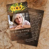 Rustic Wood Sunflower Memorial Prayer Card