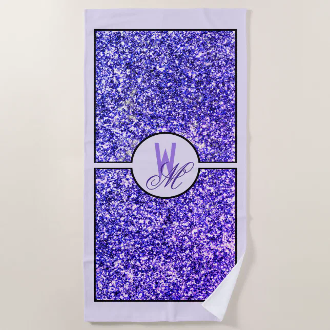 Elegant Purple Glitter Monogrammed  Beach Towel