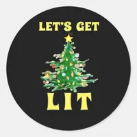 Let's Get Lit Funny Christmas Drinking Classic Classic Round Sticker