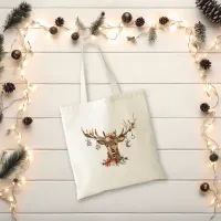 Rustic Christmas Reindeer Antler Ornaments Tote Bag