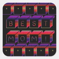 Best Mom Colored Blocks & Black Background Square Sticker