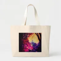 Amish Horse and Buggy Trippy Colorful Digital Art Large Tote Bag