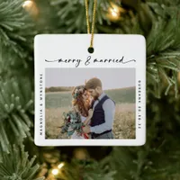 Merry & Married Photo Newlyweds Keepsake Ceramic Ornament