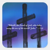 Bible Verse Crosses, Religious Christian   Square Sticker