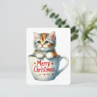 Merry Christmas Cat In A Mug - Christmas Holiday Card