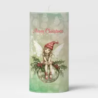 Cute Christmas Fairy on an Ornament Pillar Candle