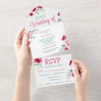 Elegant Spring Pink Watercolor Floral Wedding All In One Invitation