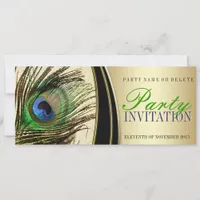 Gold Satin Stylish Peacock Feather Invitations