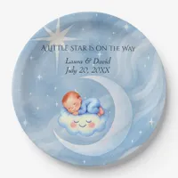 Baby Boy Shower Invite Moonlight Stars Watercolor Paper Plates