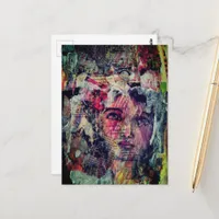 Unique and colorful vintage face mixed media postcard
