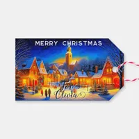 Christmas night in an illuminated village  gift tags