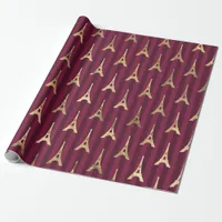 Vintage Paris Burgundy Red and Gold Eiffel Tower Wrapping Paper