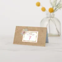 PInk Rustic Burlap Floral Wedding Table Number Place Card