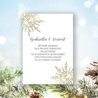 Gold Winter Snowflake Private Marriage / Elopement Invitation