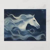 cyanotype horse swims in the ocean postcard