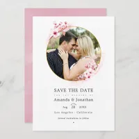 Geometric Pink Cherry Blossom Spring Wedding Photo Save The Date