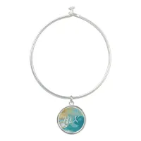 Ocean Blue Waves and Sandy Brown Fluid Art Initial Bangle Bracelet