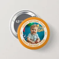 Personalized Confetti Photo, Name and Age Birthday Button
