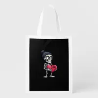 Funny Skeleton Men Women Skeleton Heart Valentines Grocery Bag
