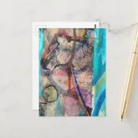 Retro Horse on a Blue Background Mixed Media Postcard