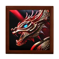 Fire breathing dragon red and gold scales gift box