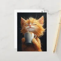 Cute Ginger Kitty With a Coffee Postcard