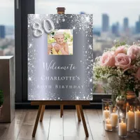 80th birthday silver glitter photo welcome foam board