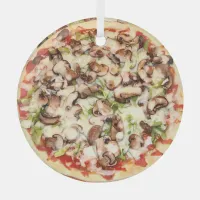 Mushroom Pizza Realistic Food Christmas Glass Ornament