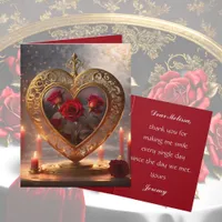 Victorian golden heart with red roses, vintage holiday card