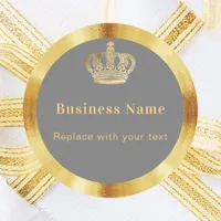 Business gray gold royal crown classic round sticker