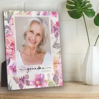 Floral Photo Grandma Memorial Tribute Plaque