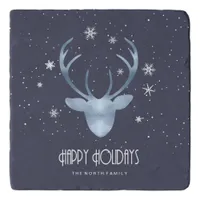 Deer Antlers Silhouette & Snowflakes Blue ID861 Trivet