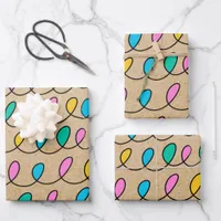 Kraft Rustic Festive Christmas Lights   Wrapping Paper Sheets