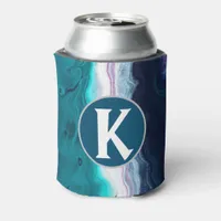 Blue  Monogram Abstract Can Cooler