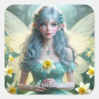 Beautiful March Fairy in Daffodils Square Sticker